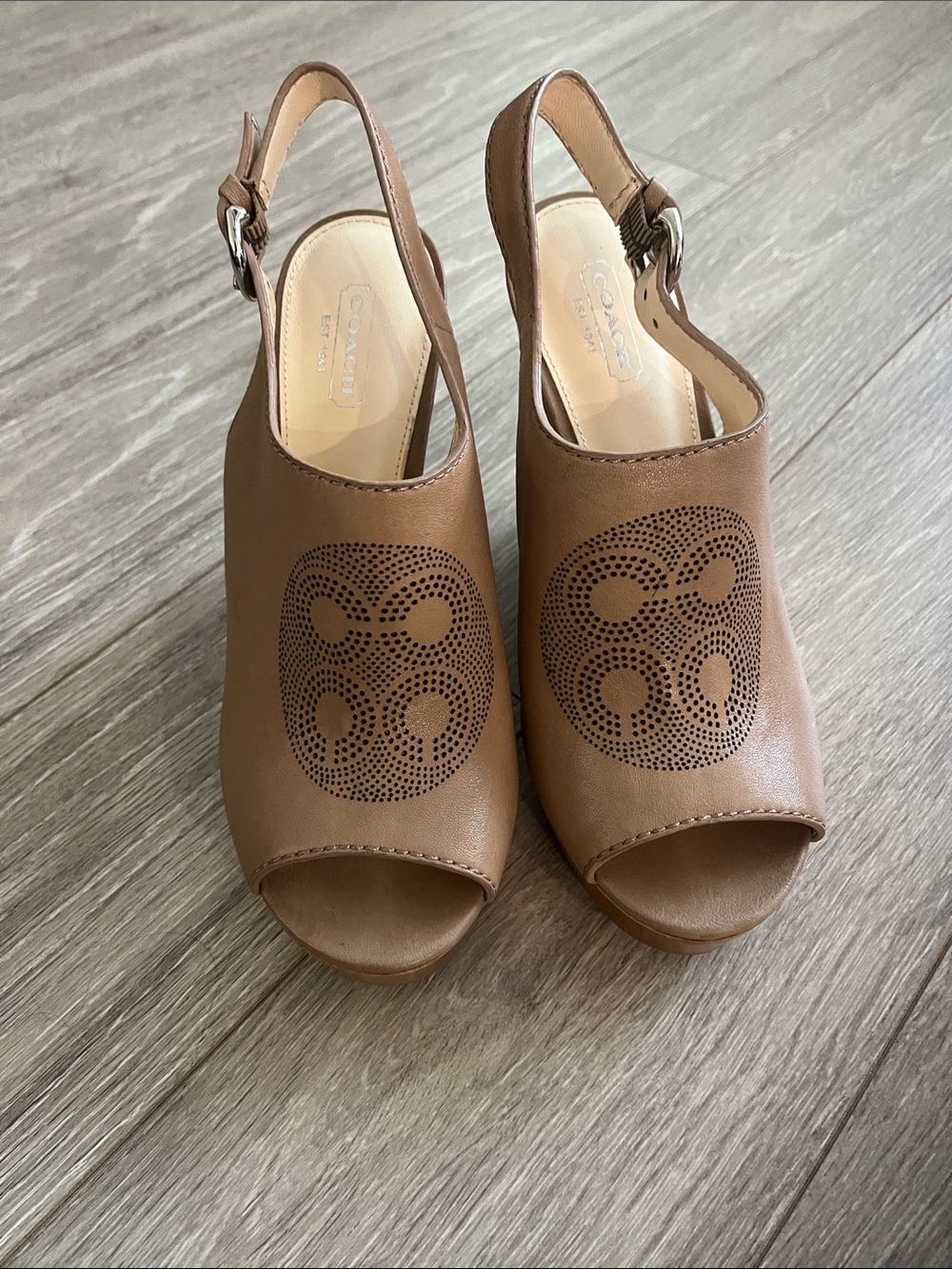 Coach Leatherware Jade Women’s Tan Leather Slingback Peep-Toe Sandals